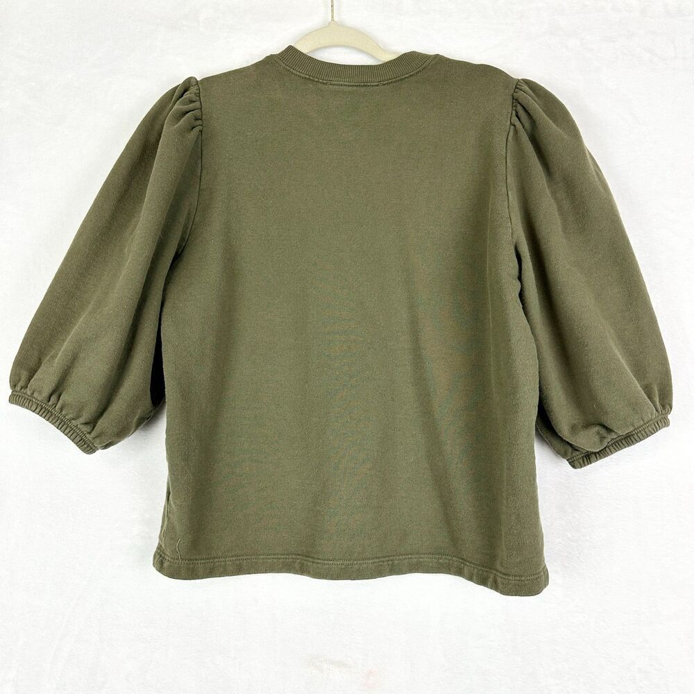 Etica Marie Puff Sleeve Sweatshirt Size Small Sea Turtle Green French Terry - Picture 3 of 5